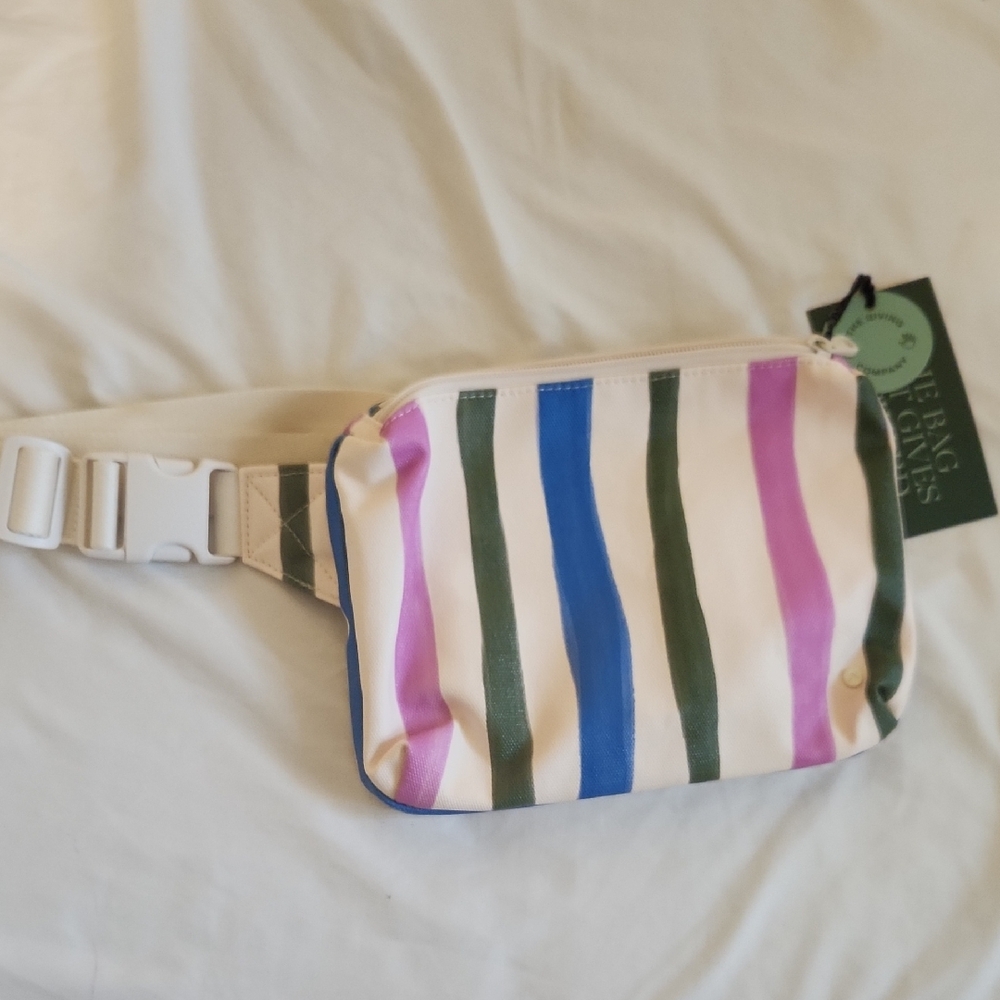 STATE Lorimer Fanny Pack with Pink, Blue, and Green Stripes